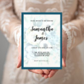 Waterverf Blue Floral Elegant Wedding Invitation Kaart