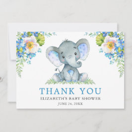 Waterverf Blue Floral Elephant Baby shower Bedankkaart