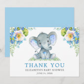Waterverf Blue Floral Elephant Baby shower Bedankkaart (Voorkant / Achterkant)
