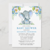 Waterverf Blue Floral Elephant Baby shower Kaart (Voorkant)