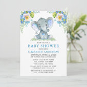 Waterverf Blue Floral Elephant Baby shower Kaart (Staand voorkant)