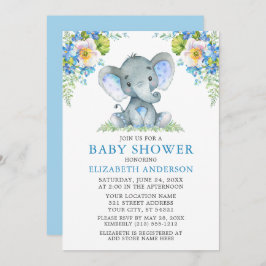 Waterverf Blue Floral Elephant Baby shower Kaart