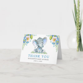 Waterverf Blue Floral Elephant Baby shower Note Bedankkaart