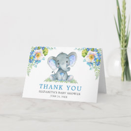 Waterverf Blue Floral Elephant Baby shower Vet Bedankkaart