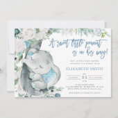 Waterverf Blue Floral Elephant Boy Baby shower Kaart (Voorkant)