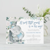 Waterverf Blue Floral Elephant Boy Baby shower Kaart (Staand voorkant)