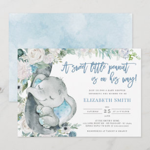Waterverf Blue Floral Elephant Boy Baby shower Kaart