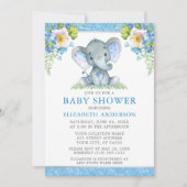 Waterverf Blue Floral Elephant Shower Glitter Kaart (Voorkant)