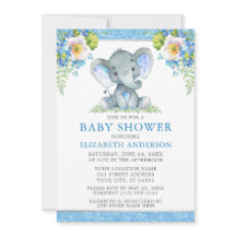 Waterverf Blue Floral Elephant Shower Glitter