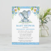 Waterverf Blue Floral Elephant Shower Glitter Kaart (Staand voorkant)