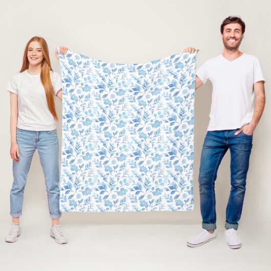 Waterverf Blue Floral Fleece Deken (In situ)