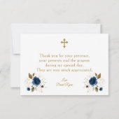 Waterverf Blue Floral Gold Boy Foto Baptisme Bedankkaart (Achterkant)