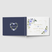 Waterverf Blue Floral Gold Glitter Navy Wedding Gastenboek (Volledig)