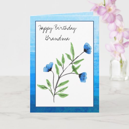 Waterverf Blue Floral Happy Birthday Kaart (Orchidee)