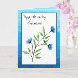 Waterverf Blue Floral Happy Birthday Kaart