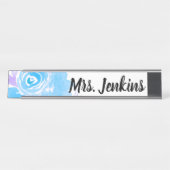 Waterverf Blue Floral-leraren Bureau Naambordje (Voorkant)