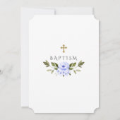 Waterverf Blue Floral Lijst Cross Boy Baptisme Kaart (Achterkant)