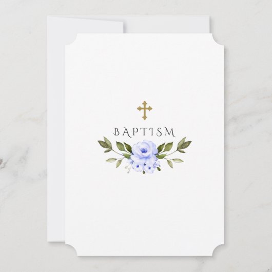 Waterverf Blue Floral Lijst Cross Boy Baptisme Kaart (Achterkant)