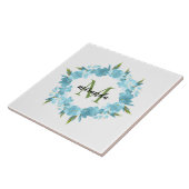 Waterverf Blue Floral met hoofdnaam Monogram Tegeltje (Zijkant)