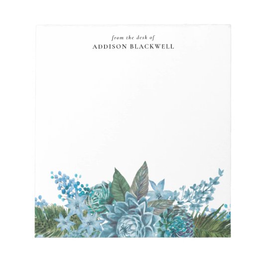 Waterverf Blue Floral Name Sjabloon Blocnote (Voorkant)