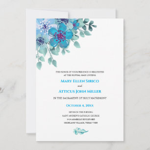 Waterverf Blue Floral Nuptial Mass Invitation Kaart
