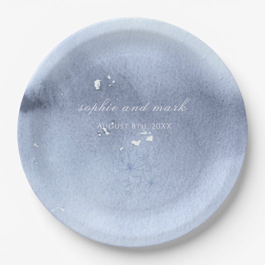 Waterverf Blue Floral Papieren Bordje (Voorkant)