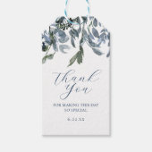 Waterverf Blue Floral Script Dated Dankuwel Cadeaulabel (Voorkant)