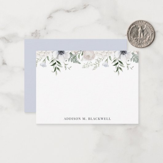 Waterverf Blue Floral Specialized Stationery Notitiekaartje (Voorkant / Achterkant in situ)