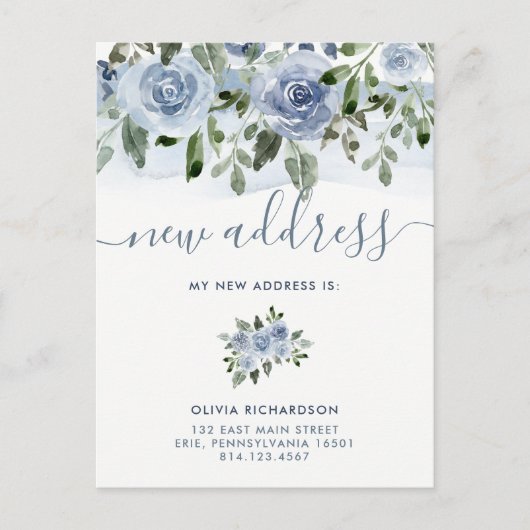 Waterverf Blue Floral | Verplaatsingsaankondiging Aankondigingskaart (Voorkant)