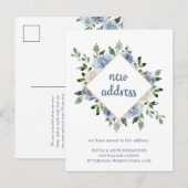 Waterverf Blue Floral | Verplaatsingsaankondiging Briefkaart (Voorkant / Achterkant)