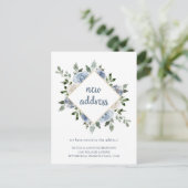 Waterverf Blue Floral | Verplaatsingsaankondiging Briefkaart (Staand voorkant)