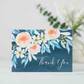 Waterverf Blue Floral Weddenschap Hartelijk dank Kaart (Staand voorkant)