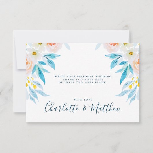 Waterverf Blue Floral Weddenschap Hartelijk dank Kaart (Achterkant)