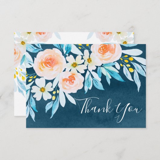 Waterverf Blue Floral Weddenschap Hartelijk dank Kaart (Voorkant / Achterkant)