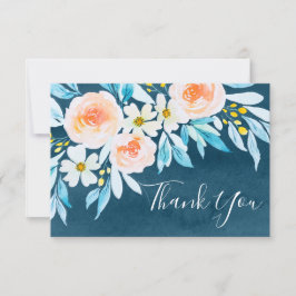 Waterverf Blue Floral Weddenschap Hartelijk dank Kaart