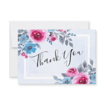 Waterverf Blue Floral Weddenschap Hartelijk dank