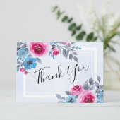 Waterverf Blue Floral Weddenschap Hartelijk dank Kaart (Staand voorkant)