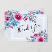 Waterverf Blue Floral Weddenschap Hartelijk dank Kaart (Voorkant / Achterkant)