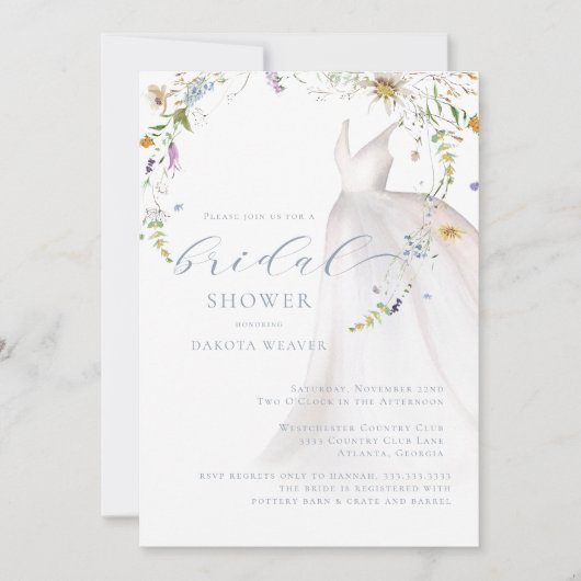 Waterverf Blue Floral Wedding Dress Vrijgezellenfe Kaart (Voorkant)