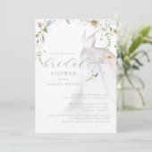 Waterverf Blue Floral Wedding Dress Vrijgezellenfe Kaart (Staand voorkant)