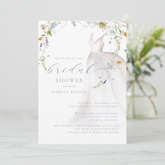 Waterverf Blue Floral Wedding Dress Vrijgezellenfe Kaart (Staand voorkant)