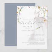 Waterverf Blue Floral Wedding Dress Vrijgezellenfe Kaart (Voorkant / Achterkant)