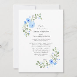 Waterverf Blue Floral Wedding Invitation Kaart