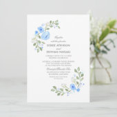 Waterverf Blue Floral Wedding Invitation Kaart (Staand voorkant)