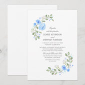 Waterverf Blue Floral Wedding Invitation Kaart (Voorkant / Achterkant)