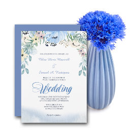 Waterverf Blue Floral Wedding Invitation Kaart