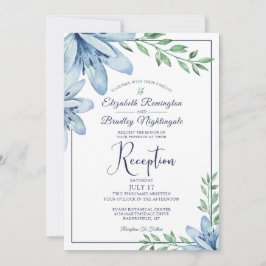 Waterverf Blue Floral Wedding Reception Kaart