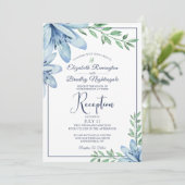 Waterverf Blue Floral Wedding Reception Kaart (Staand voorkant)
