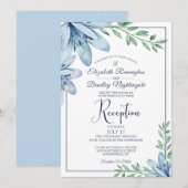 Waterverf Blue Floral Wedding Reception Kaart (Voorkant / Achterkant)