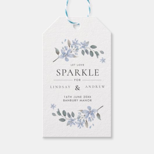 Waterverf Blue Floral Wedding Sparkler Label Cadeaulabel (Voorkant)